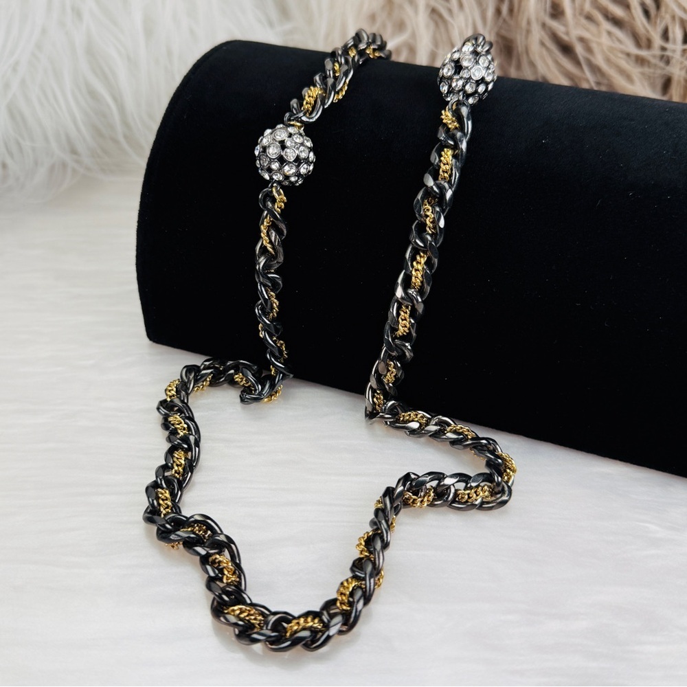 Beautiful black gunmetal goldtone, weighted chain bling accent, long necklace